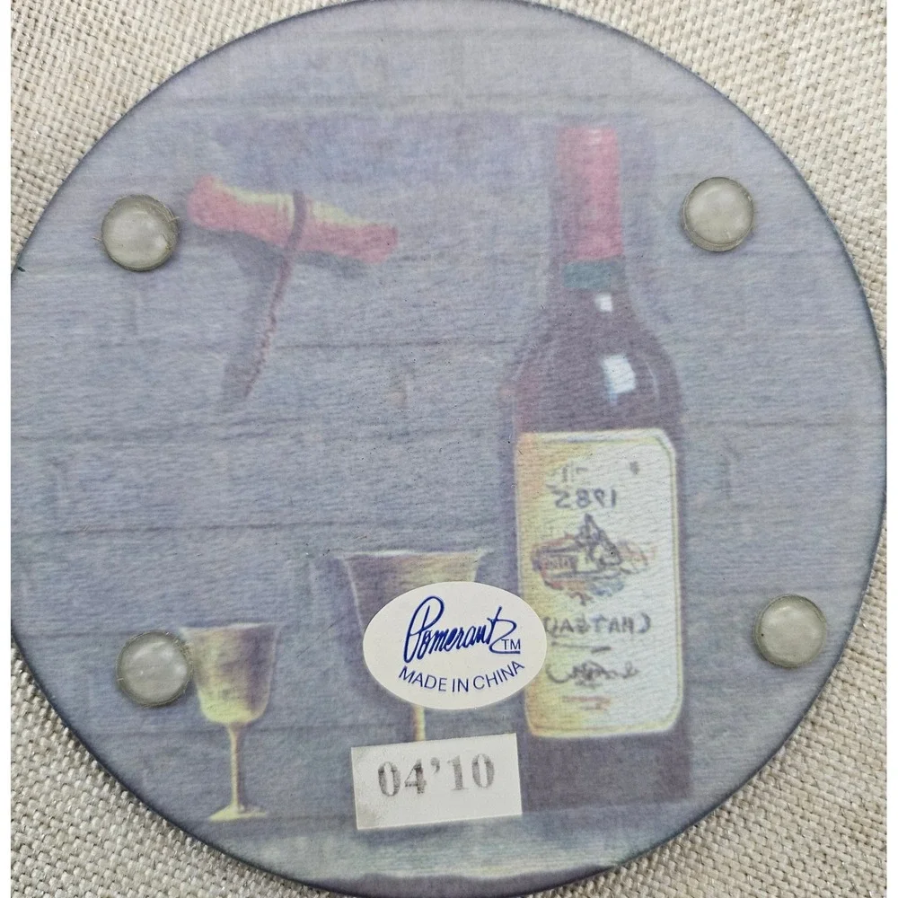 Pomerantz Tuscan Cellars Glass Coaster Set Wine Theme 6pc Round Vintage 6060